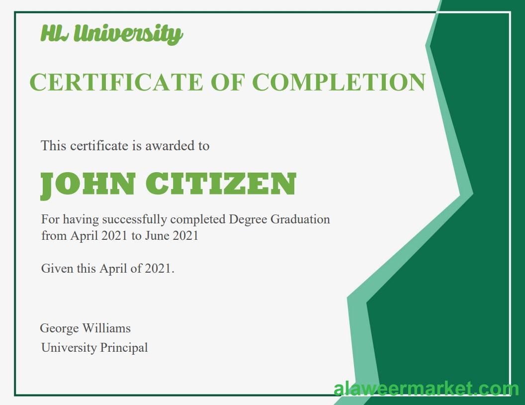 USA Completion & Graduation Ceremony cert
